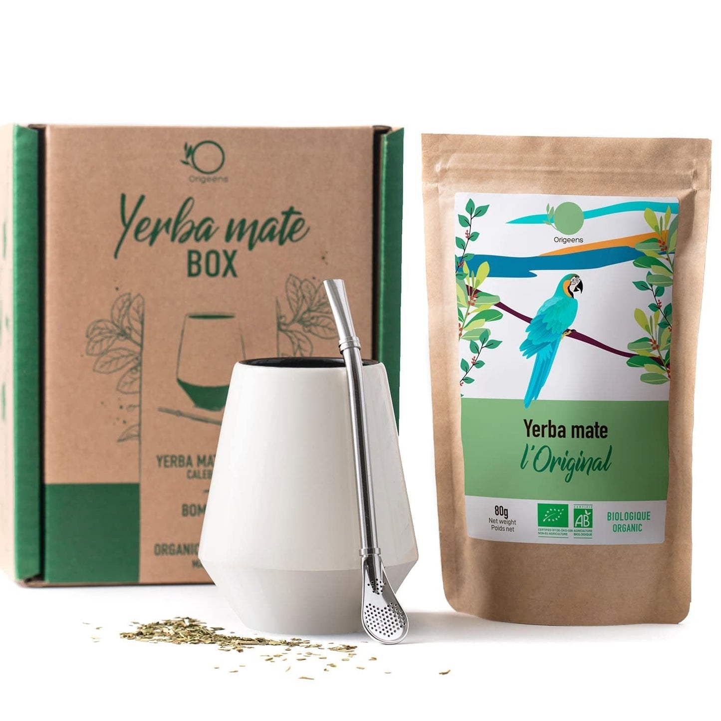 ORIGEENS MATE THEESET Met Portugese mate cup, bombilla en BIO Yerba Mate thee - Originele cadeauset