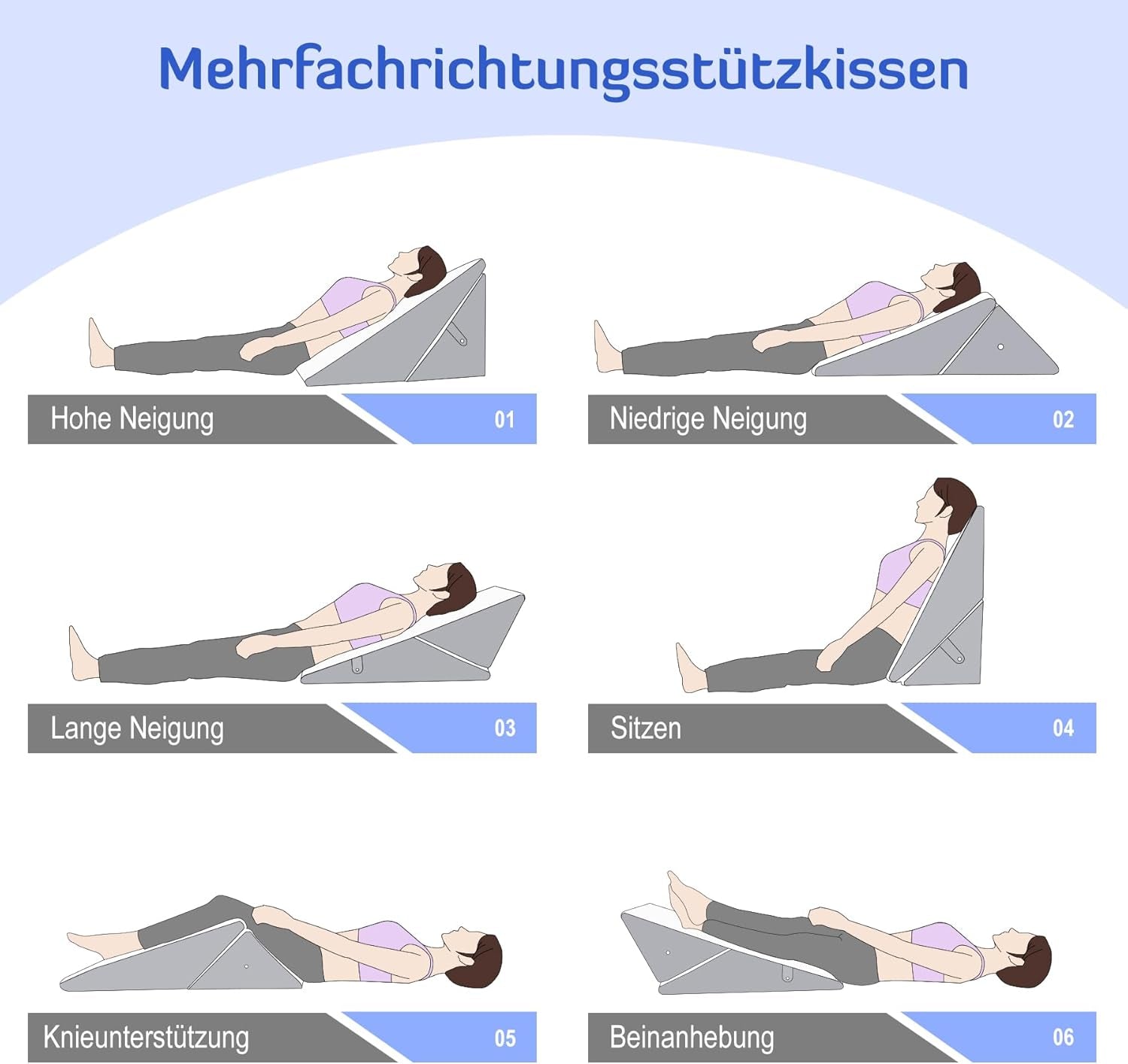 KINDEREN Verstelbaar wigkussen, leeskussen van schuim met hoge dichtheid voor bed en bank, ergonomisch bedwighoofdkussen voor slaaprefluxapneu, beenkussen/rugkussen voor spelen en lezen (wit en grijs)