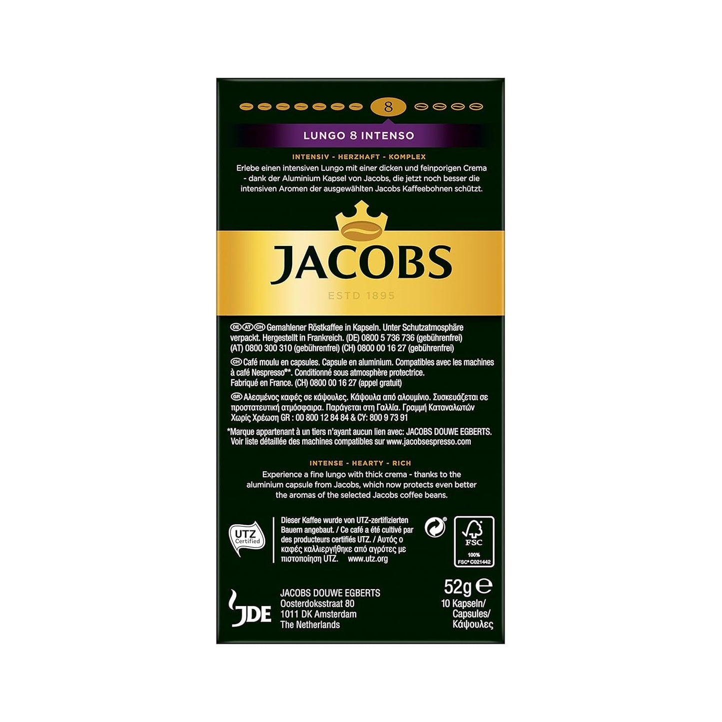 Jacobs Kapseln Lungo Intenso, Intensität 8 & Kapseln Lungo Classico, Intensität 6, 100 Nespresso®* compatibele Kaffeekapseln, 10er Pack, 10 x 10 Getränke