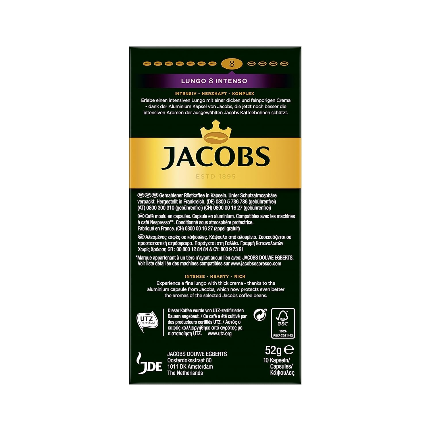 Jacobs Kapseln Lungo Intenso, Intensität 8 & Kapseln Lungo Classico, Intensität 6, 100 Nespresso®* compatibele Kaffeekapseln, 10er Pack, 10 x 10 Getränke