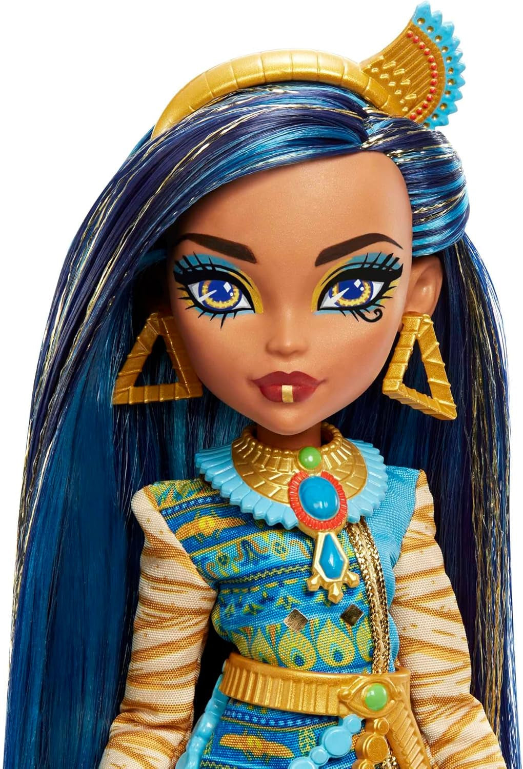 Monster High Cleo de Nile Puppe, Mummie Modepuppe, Königliches Outfit, Killerstiefel, Pyramidenrucksack, Zubehör, voor kinderen vanaf 4 jaar, HHK54