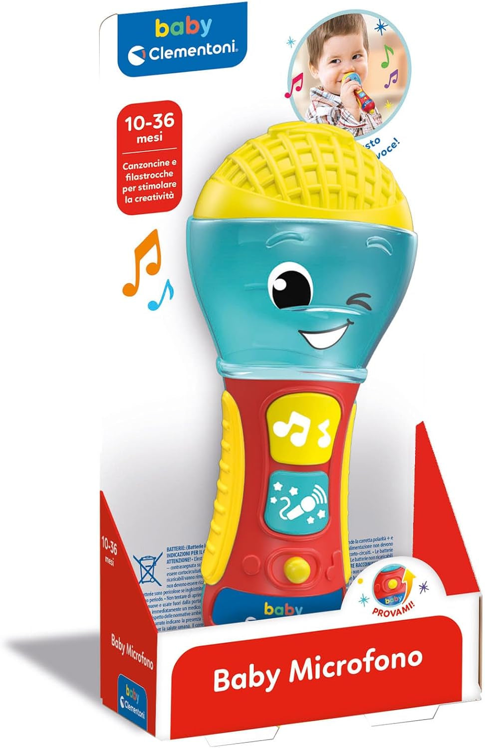 Clementoni - Babymicrofoon, elektronisch muziekspel voor vroege kinderjaren, speelgoed 10-36 maanden, activiteitencentrum met licht en geluid, 17931 Babyspeelgoed Naty Shop