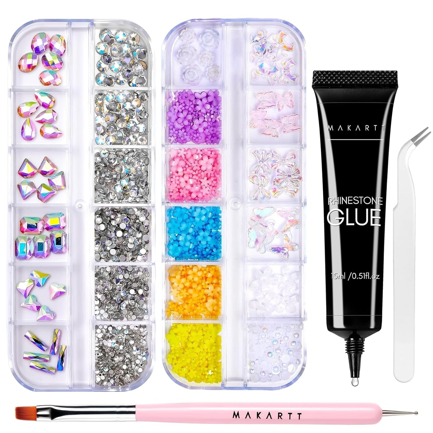 Makartt Strass zelfklevende gel - 15 ml UV-nagellijmset met roze nagelbedels Hartcirkel Nagelsieraden en nageldesignaccessoires voor thuismanicure Valentijnsdagcadeau