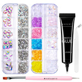 Makartt Strass zelfklevende gel - 15 ml UV-nagellijmset met roze nagelbedels Hartcirkel Nagelsieraden en nageldesignaccessoires voor thuismanicure Valentijnsdagcadeau