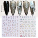 JMEOWIO Nagelsticker Aurora Holografisch 9 Blatt Nagelaufkleber Selbstklebend Herz-Flamme Spielt Schmetterlings-Mond Die Hauptrolle Nail Art Sticker Decoratie Nageldesign Zubehör