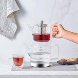 Karaca Dora Borosilicaatglas ketelset met roestvrijstalen thee-ei, 2L ketel en 1L glazen ketel met zetgroep, Turkse ketel, Caydanlik, Turkse kruidentheemaker, losse thee, XL