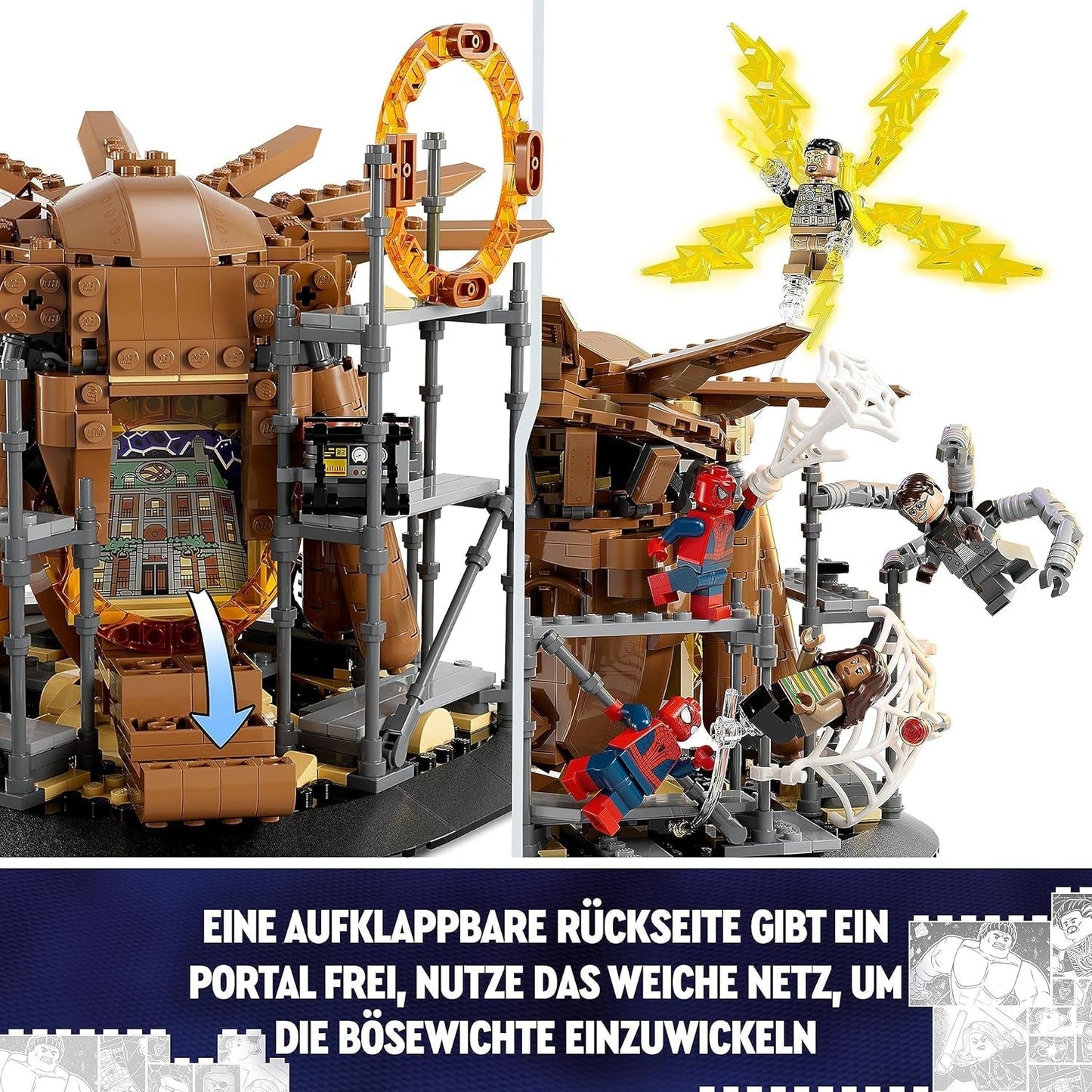 LEGO 76261 Marvel Spider-Man's Big Showdown, Spider-Man: No Way Home set met 3 minifiguren Peter Parker plus Green Goblin, Electro, Sandman, Ned, Doctor Strange en MJ, verzamelmodel Bouwsets Besuche in LEGO-Store