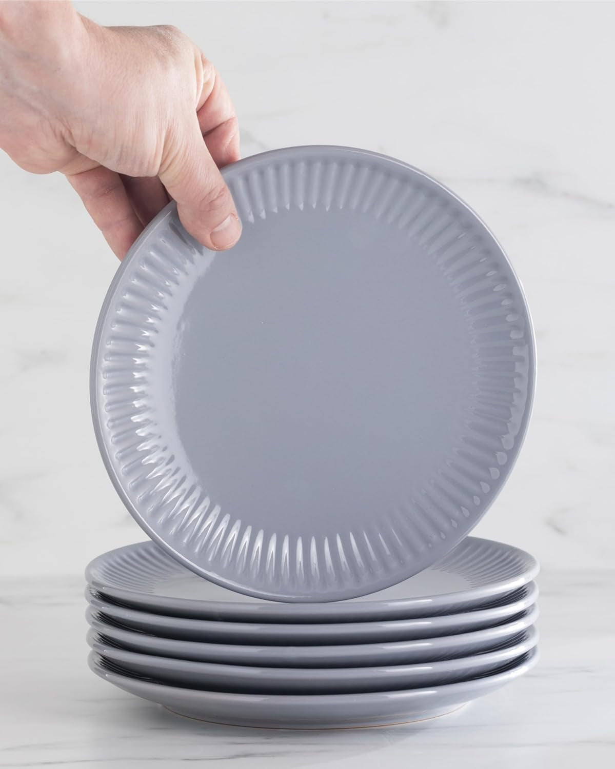 Keramisch servies voor 6 personen, Hygge, 24-delig. TESTWINNAAR Dromerig Scandinavisch aardewerk servies kom en bordenset servies voor 6 Pure Living serviessets in grijsblauw