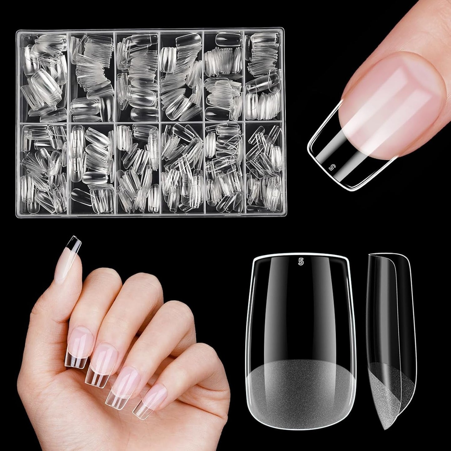 Korte kunstnagels 500 stuks zachte gel volledige dekking nageltips voor gelnagels 12 maten Voorgepolijste nageltips voor gelnagels Korte kunstnagels Doodskistnagelverlengingen met doos