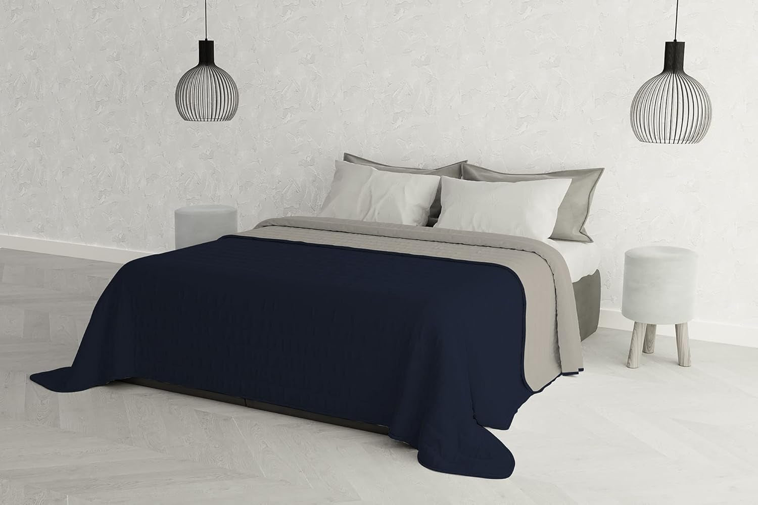 Italiaans beddengoed Estivo eenpersoonsbed, linnen, Aqua, 170 X 270 Cm Dekbedden en dekbedden Naty Shop Grigio Chiaro/Blu Scuro 260 X 270 Cm