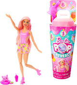Barbie Pop Reveal Fruit - Verrassingspoppen met 8 fruitige verrassingen, waaronder een positioneerbare pop met de geur van aardbeienlimonade en een donzige puppy, vanaf 3 jaar, HNW41