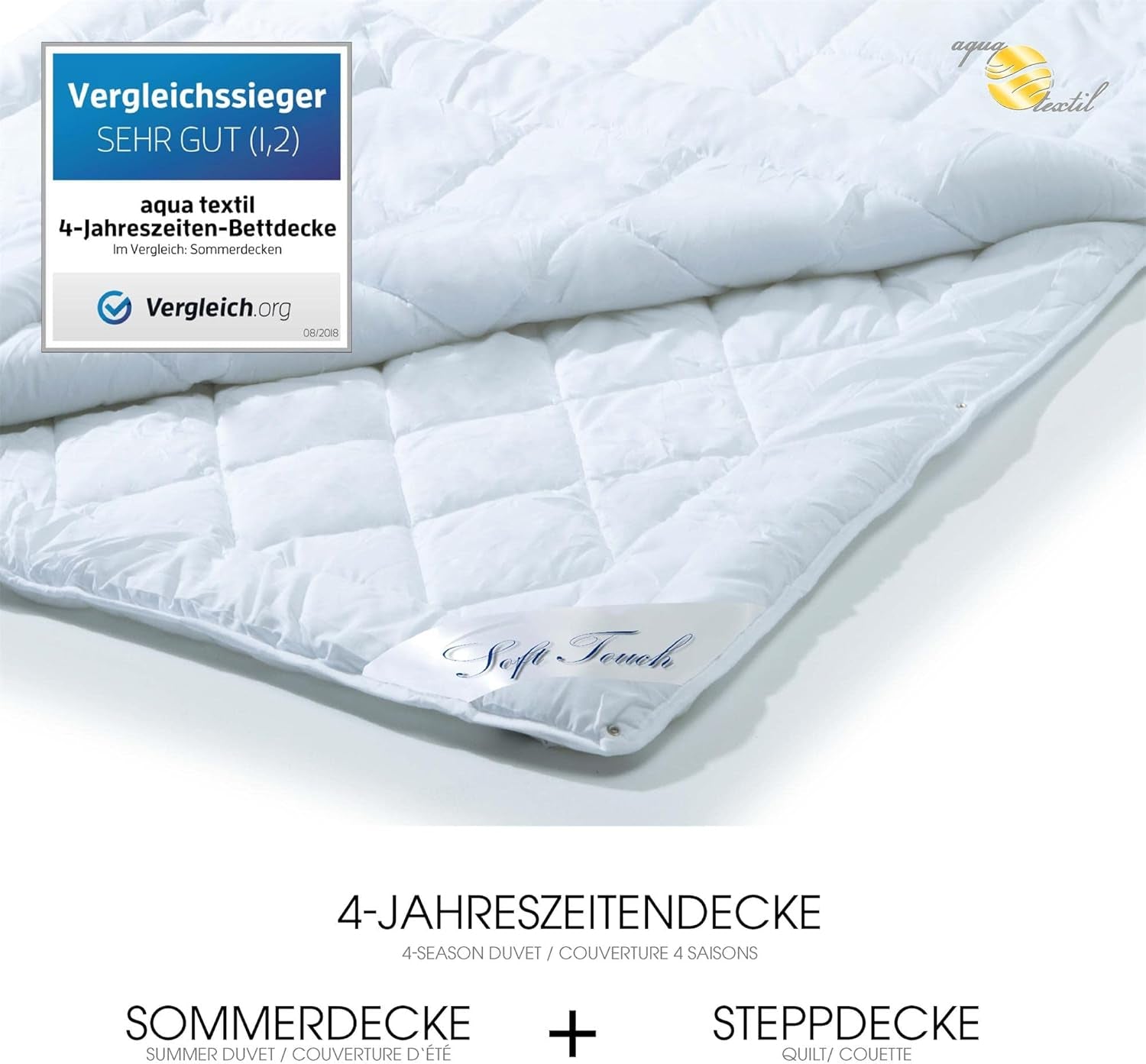 Aqua-Textil 4-seizoenen dekbed 135X200Cm Dekens aan elkaar geknoopt Winter 800G Zomer 600G Klimaatbeheersing Oeko-Tex Dekbedden en dekbedden Naty Shop