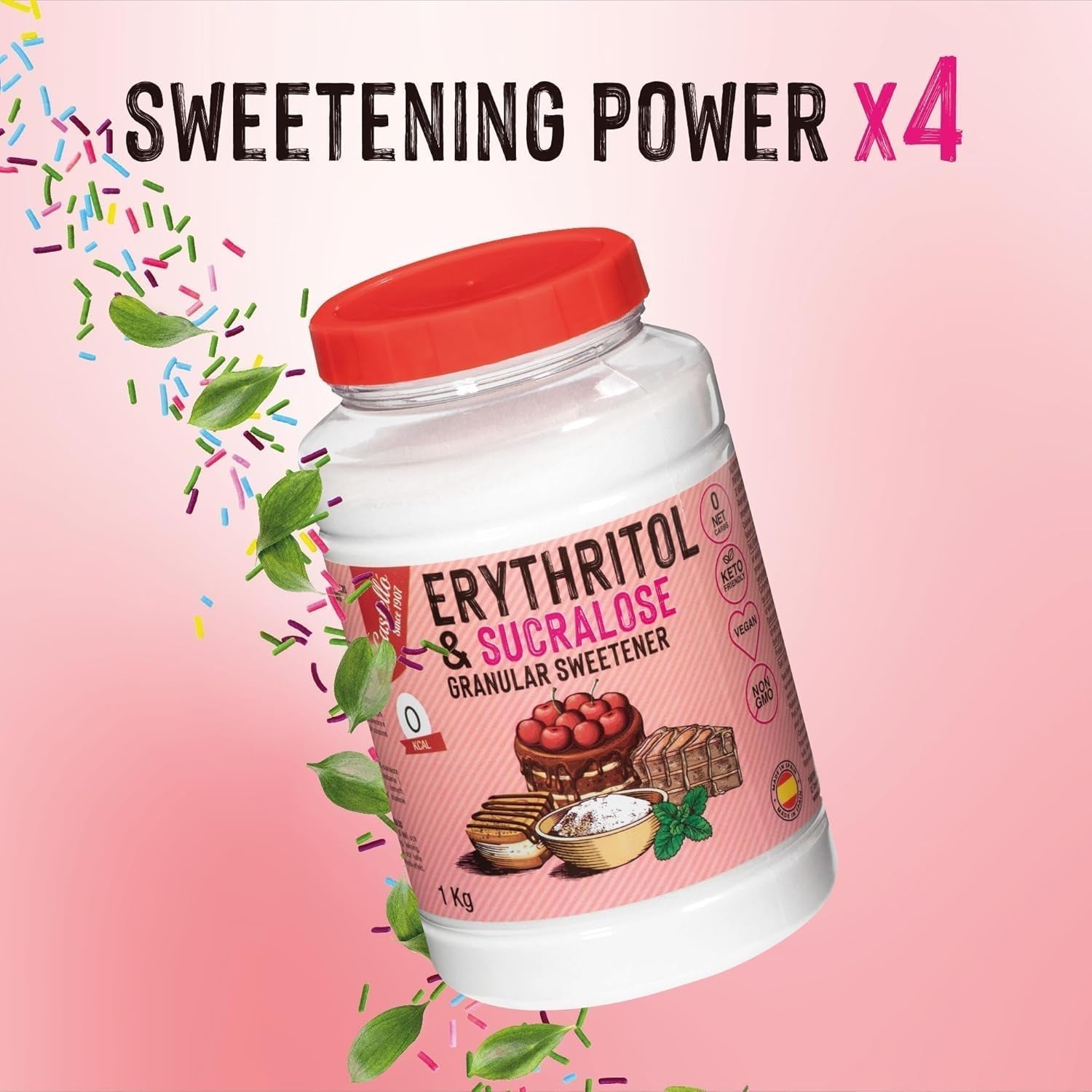 Erythritol + Sucralose 1:4 Süßstoff | 1G = 4G Zucker | 0 Netto-Kohlenhydraat - 0 Kalorien - 0 Glykämischer Index - Keto - Kein GVO - Castello sinds 1907 - 1 Kg Zoetstoffen Naty Shop