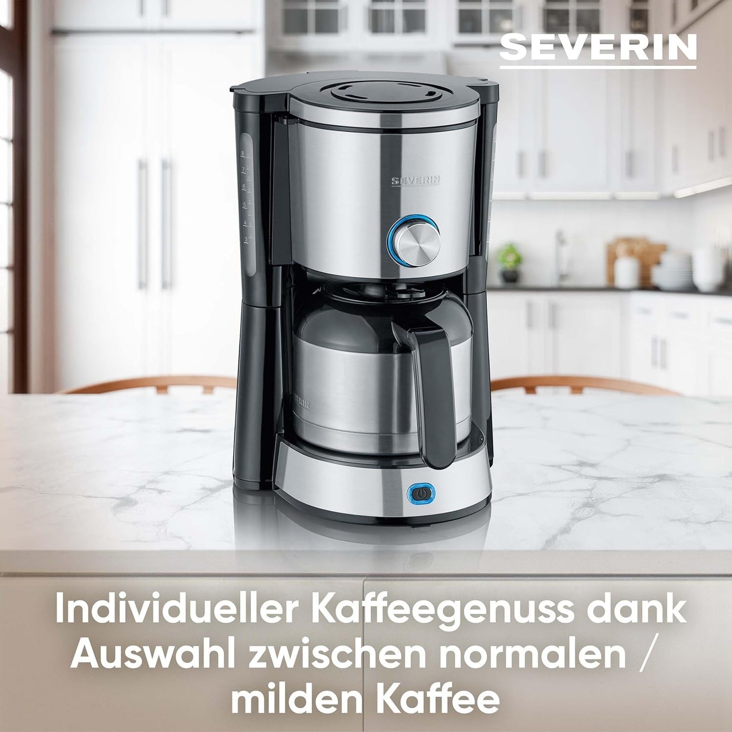 SEVERIN "TypeSwitch" espressomachine met thermische karaf, AromaSwitch voor keuze tussen 2 zetprofielen, koffiezetapparaat voor maximaal 10 kopjes, 1000W, geborsteld roestvrij staal-zwart, KA 4845