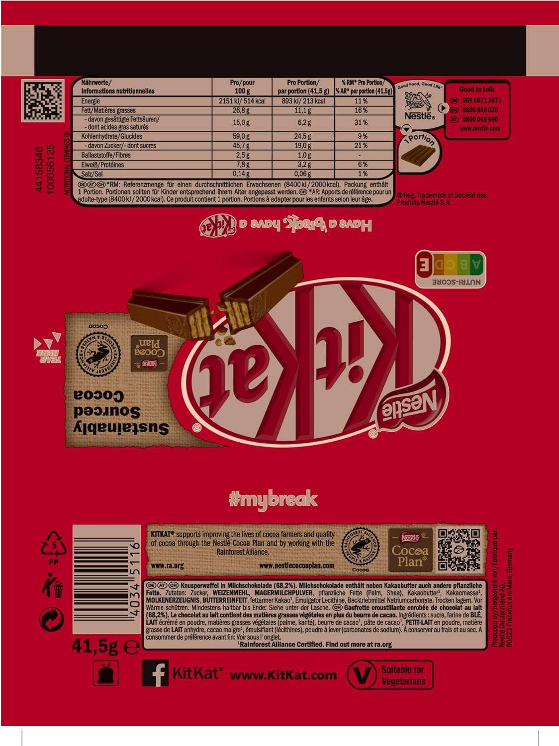 Nestlé klassieke chocoladerepen, knapperige wafelrepen van melkchocolade, verpakking van 48 (24 x 41,5 g)