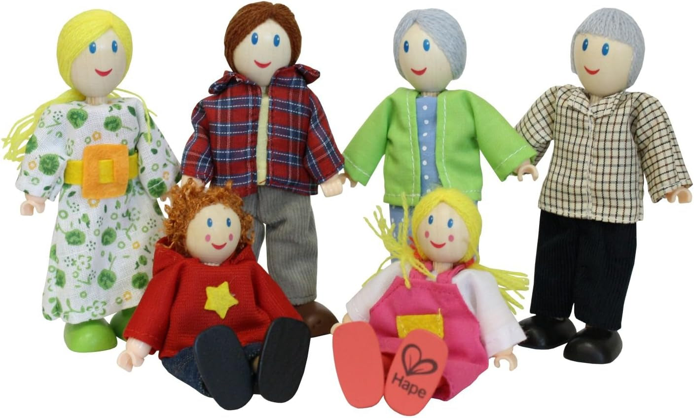 Hape E3401 Vierseizoenenhuis, gemeubileerd en E3500 - Poppenfamilie, lichte huid