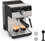 KRUPS Authentic+ espressomachine, 15 bar, intuïtieve bediening, uitgekiend design, stoompijpje, inclusief uitgebreide accessoires, Bullet Donkerzilver/RVS, XP384G10