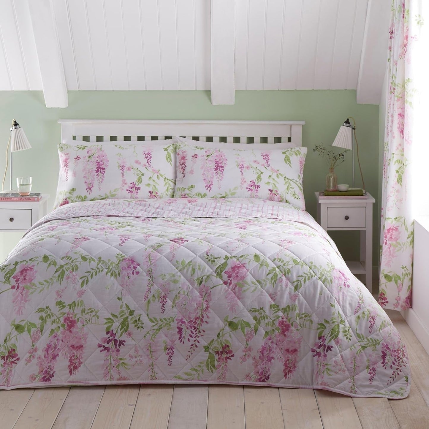 Dreams & Drapes Design - Wisteria - Gewatteerde bedovertrek - 200 Cm X 230 Cm in roze Bedden en Hoezen DREAMS AND DRAPES Rose 200 Cm X 230 Cm