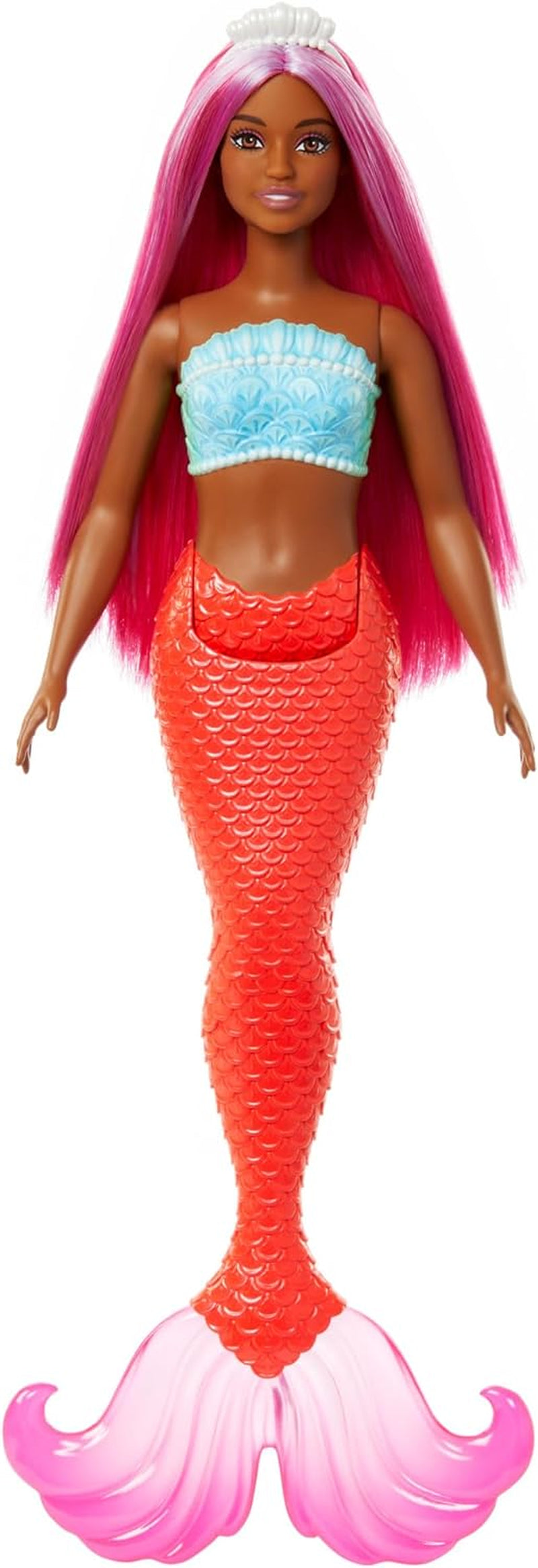Barbie zeemeerminpop met roze en lila fancy haar en hoofdband, schelptopje en lavendelblauwe staartvinpop, HRR06 Naty Shop Dolls zeemeerminstaart in tropisch rood