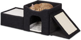 Relaxdays Katzenhöhle, opvouwbaar, 3 Liegeplätze, Katzenhaus mit Kratzfläche, HBT: 36,5x112x41 cm, Katzenversteck, schwarz
