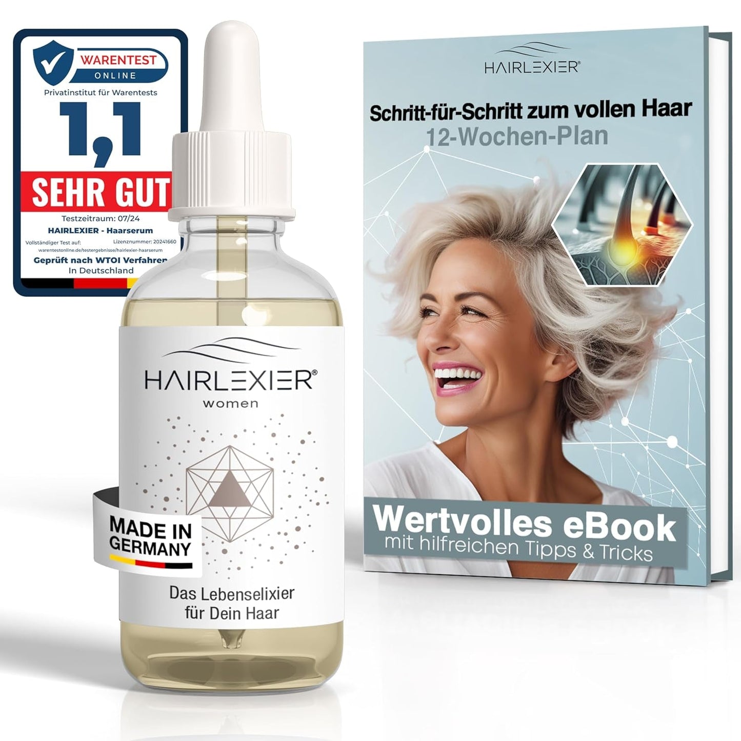 Hairlexier Haargroeimiddel voor vrouwen - Rozemarijn Haarolie, Ricinusolie Haarolie, Lavendelolie, Natuurlijk haarserum tegen diffuus haarverlies, Ondersteunt de haargroei, Veganistisch & Biologisch + Werkboek Haarverzorging Naty Shop Vrouwen