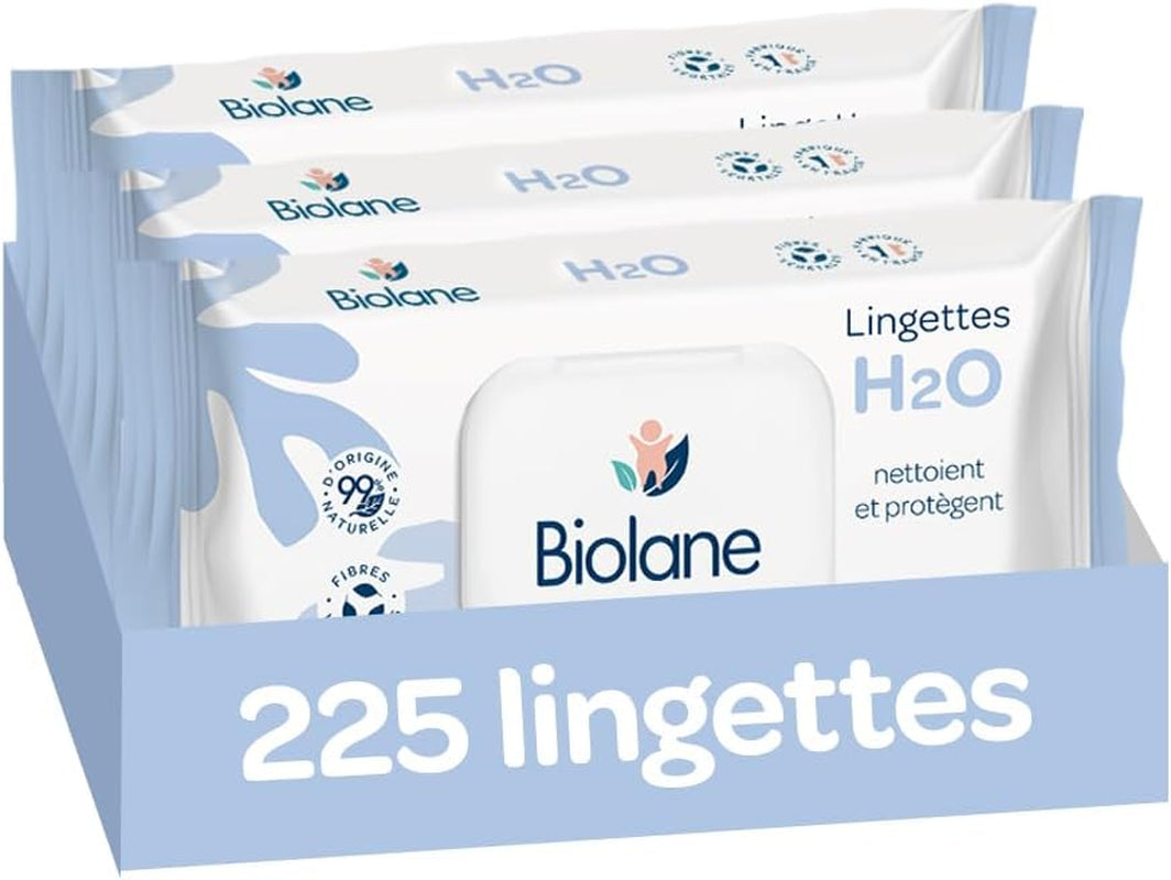 BIOLANE - Babydoekjes met water - 225 doekjes - 3 x 75 stuks - Zachte en effectieve reiniging - Vanaf de geboorte - Franse kwaliteit