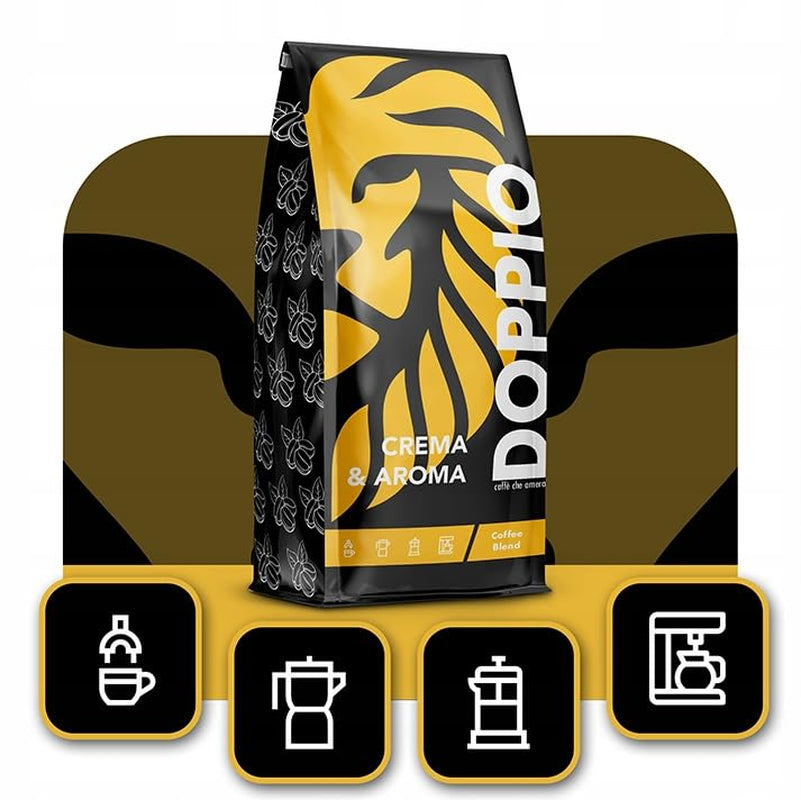 Doppio Crème & Smaak 1KG | Koffiebonen 80% Arabica en 20% Robusta | met tonen van cacao, noten en karamel | Fris en medium gebrand, lage zuurgraad | voor espresso | Blauwe Orka Koffie