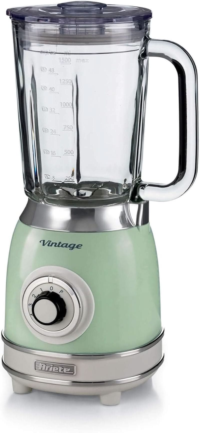 Ariete Vintage 583 Mixer Aus Glas, Retro Multifunctionele Mixer Met 4 Klingen, 4 Geschwindigkeiten + Pulse-Funktion, Ice-Crusher Funktion, 1,5 Liter Fassungsvermögen, 1000W, Groene Keuken Naty Shop Green Single
