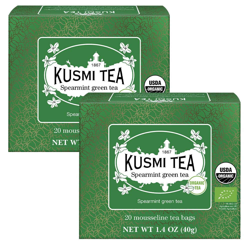 Kusmi Tea - Pak van 2 - Jasmijn Groene Thee - Biologische Jasmijn Groene Thee Blend - 100% Biologische Groene Thee - Kan warm of koud worden geconsumeerd - 2X20 theezakjes