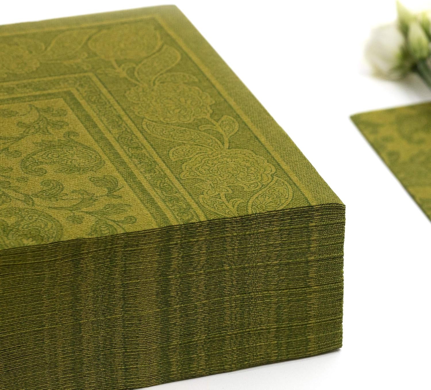 Papstar, 50 servetten "ROYAL Collection" 1/4 vouw 40 Cm X 40 Cm olijfgroen "Ornamenten", #81746