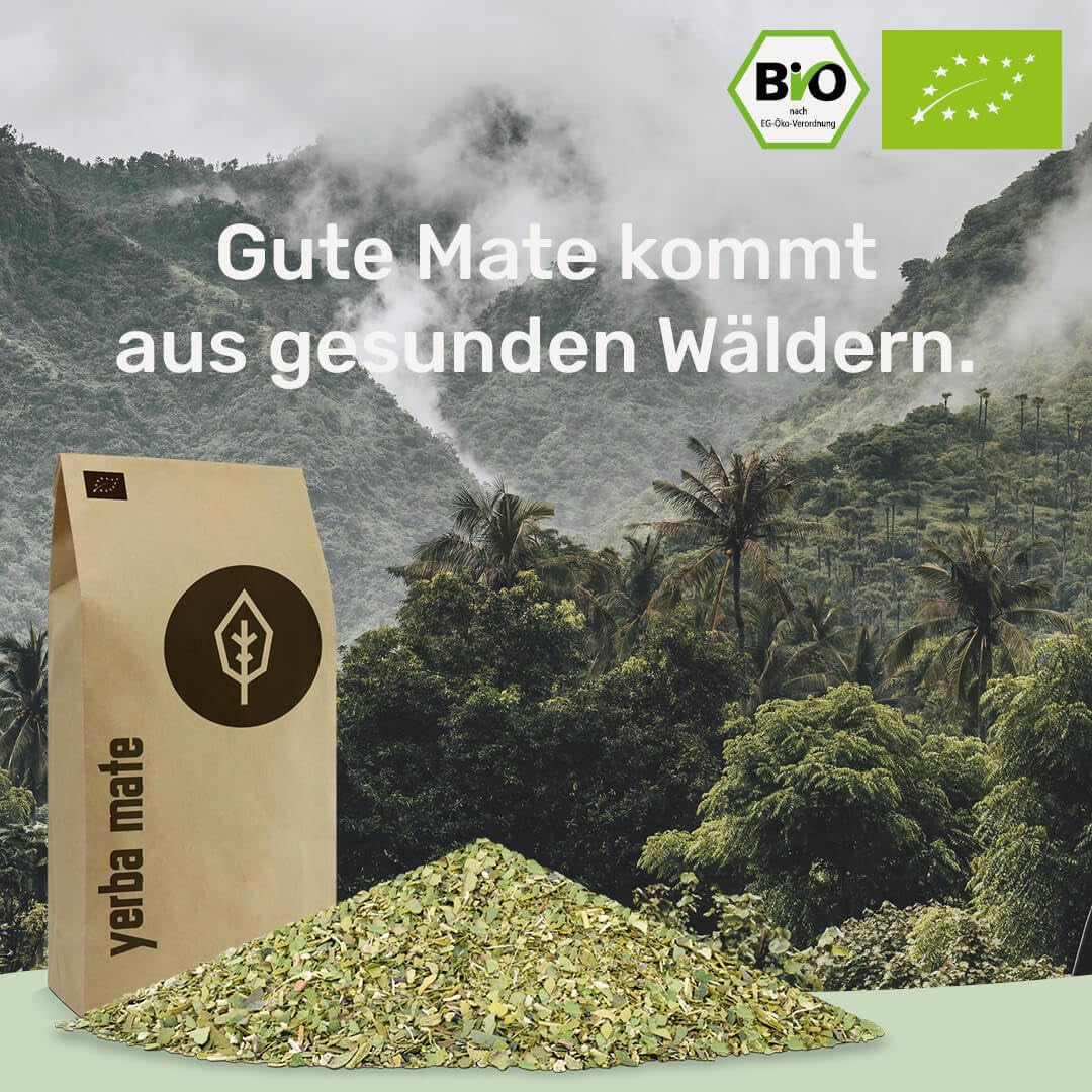 BIO Yerba Mate Thee 1 kg ● Origineel ● Rijp ● Ongebrand ● Luchtgedroogd ● Rookvrij ● Plasticvrij ● Fair Trade ● Matethee van matebladeren, matestukjes en matebladpoeder ● DE-ÖKO-006