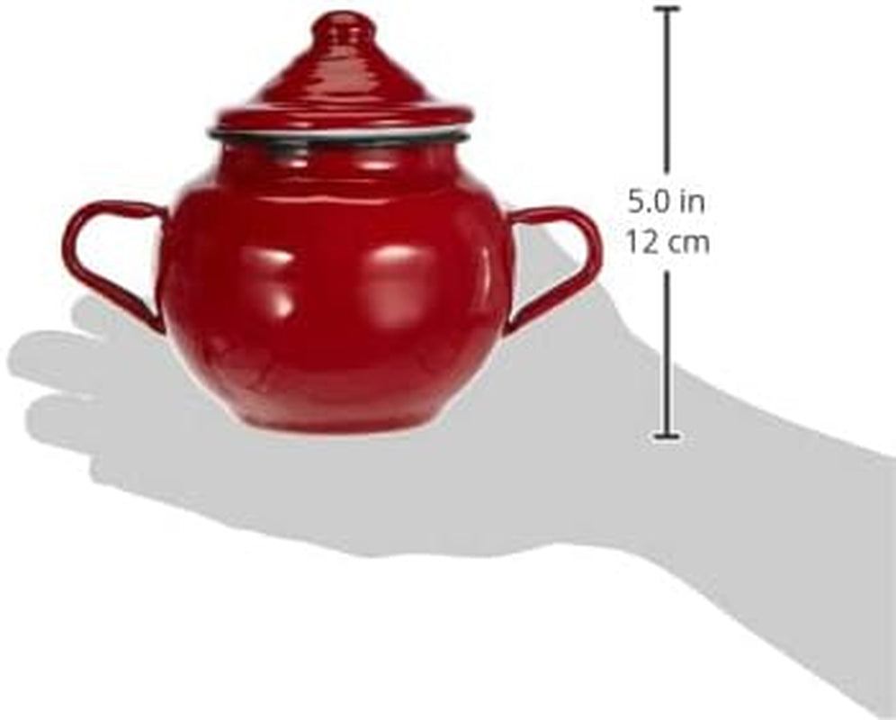 Roja pot met deksel, 0,5 l, rood geëmailleerd staal, 10 x 10 x 20 cm, 2 stuks