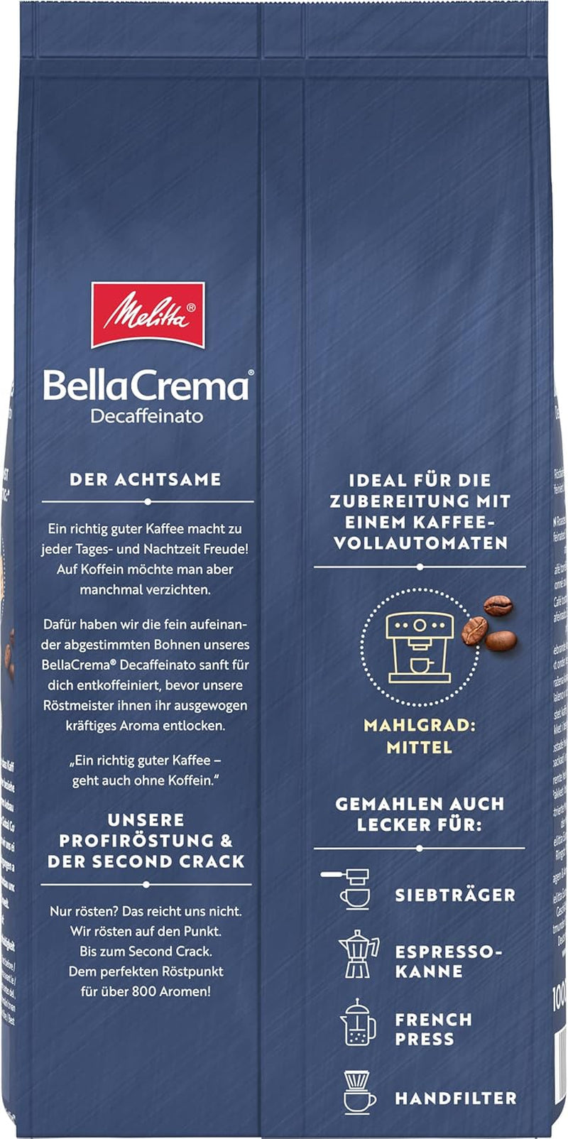 Melitta BellaCrema La Crema koffiebonen 1kg en BellaCrema Decaffeinato cafeïnevrije koffiebonen 1kg