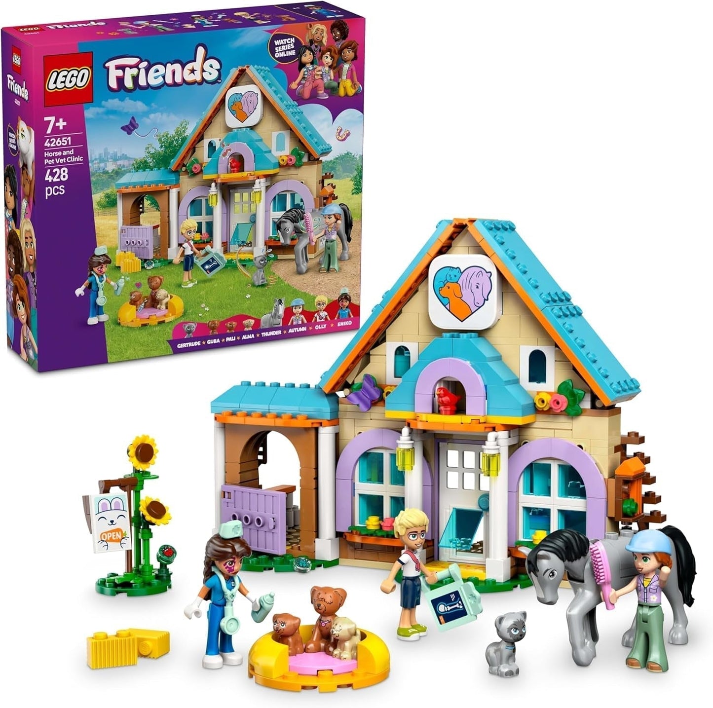 LEGO Friends Dierenartskastje voor paarden en huisdieren, bouw- en speelset voor fantasierijk rollenspel met 3 minifiguren en 5 dierenfiguren, cadeau-idee voor meisjes van 7 jaar oud 42651 Bouwsets Besuche den LEGO-Store Default Title