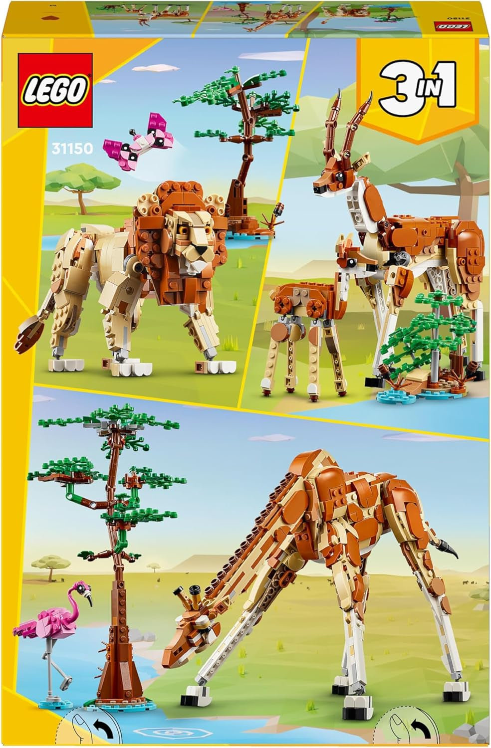 LEGO Creator 3In1 Dierensafari, creatieve set met dierenfiguren, 3 bouwopties: Speelgoedgiraffe, gazelle en leeuw, speelgoeddieren voor meisjes en jongens, natuurlijk cadeau voor kinderen vanaf 9 jaar 31150 Bouwsets Beuche den LEGO-Store