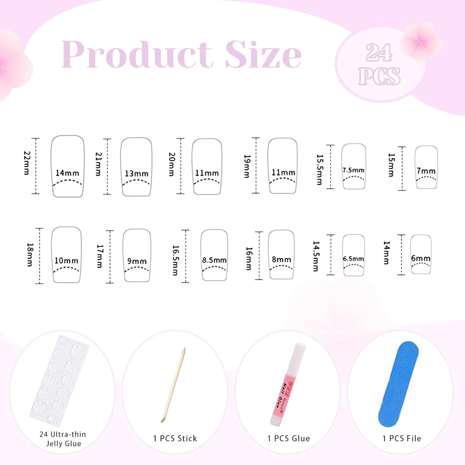 24 stuks korte vierkante Franse tip kunstnagels wit hart ontwerp zwarte acrylnagels volledige dekking