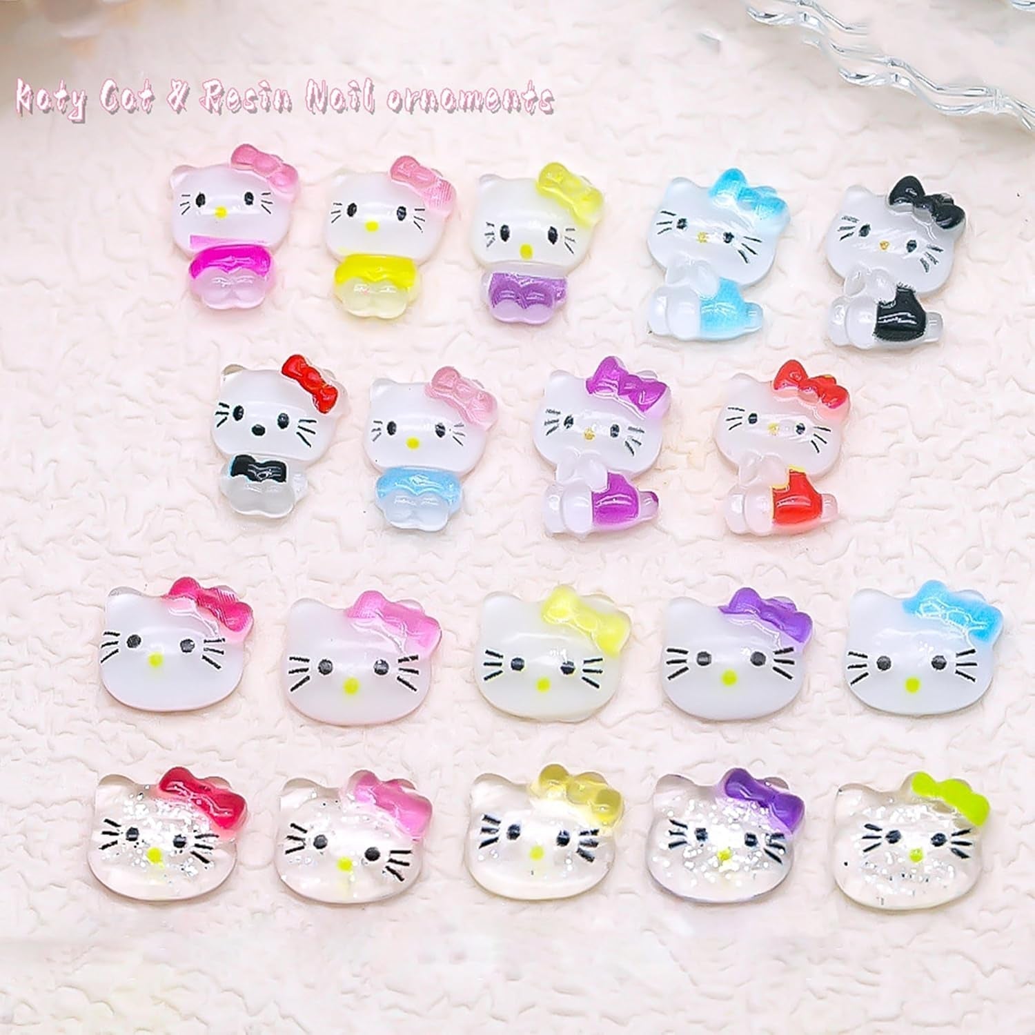 3D kattennagelstickers, nagelglitter, pailletten, harsnagelstickers, nageledelstenen, diamanten voor nagelkunst, inclusief strass nagelwasstick (kleurrijke kat)