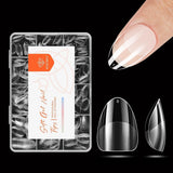 Modelones nageltips 216 stuks - volledige dekking nageltips set, zachte gel tips set, pre-polijsten PMMA hars nageltips, doe-het-zelf lijm op nail art kunstnagels, korte amandelen XS