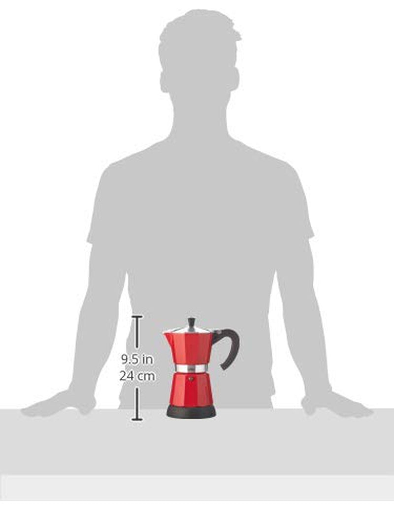 Cilio Classico espressomachine voor 6 kopjes | elektrisch 480W | Ø 11,5 cm Hoogte: 25 cm | aluminium | rood | geïntegreerde kookplaat | met warmteopslagfunctie en reduceerfilter | voor reizen of kamperen