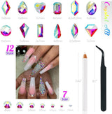 2630 stuks AB kristal fonkelende stenen voor nagels, 120 12 soorten grote fonkelende stenen + 2510 6 maten ronde K9 glazen stenen voor nagels, strass steentjes, nagelontwerpen, nagelbedels voor gezichtskunst