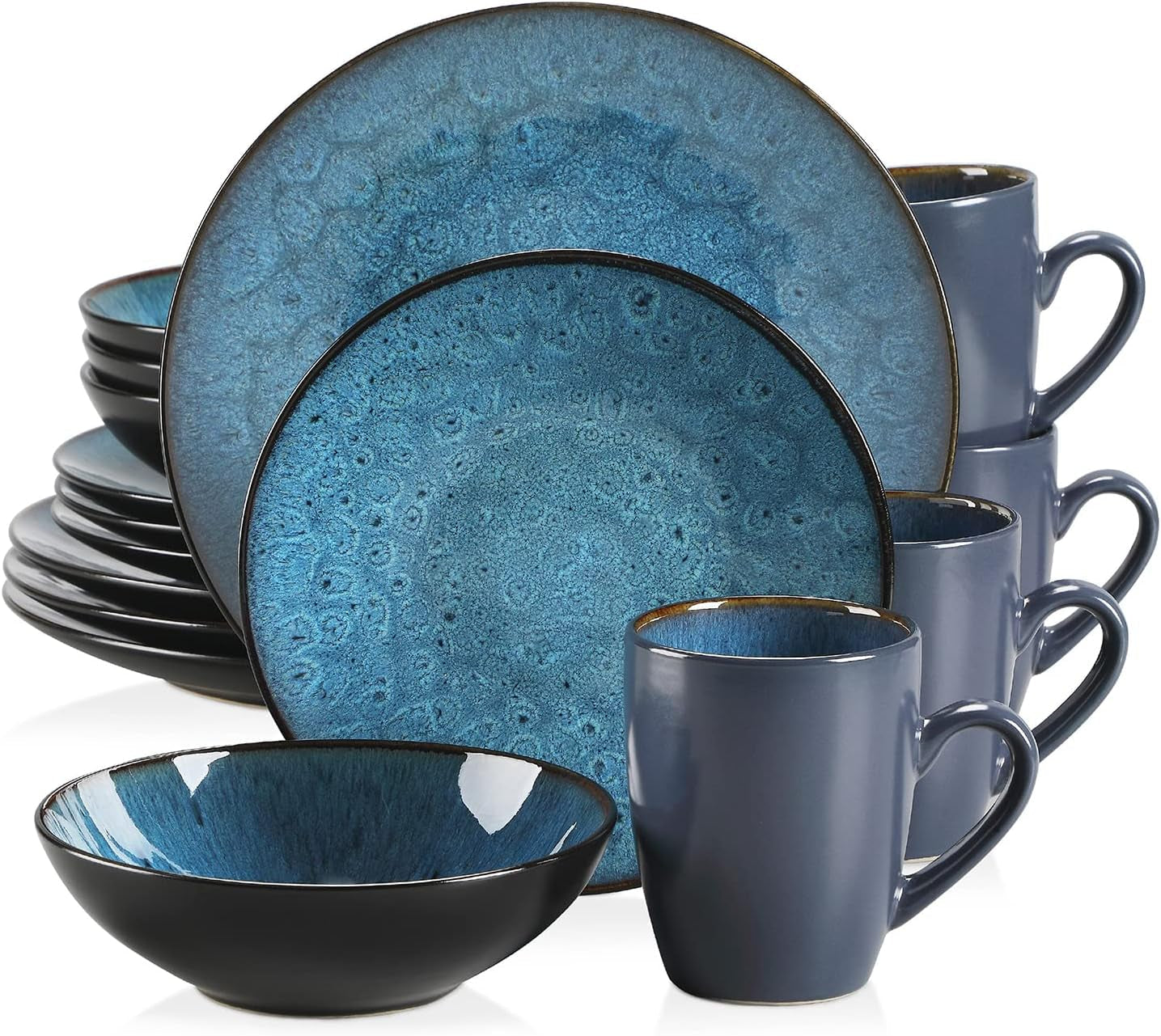 4-persoonsserviesset Vancasso BUBBLE 16-delige steengoedcombinatieset Serviesset in vintage stijl inclusief kommen, koffiekopjes, dessertborden en borden voor 4/8/12