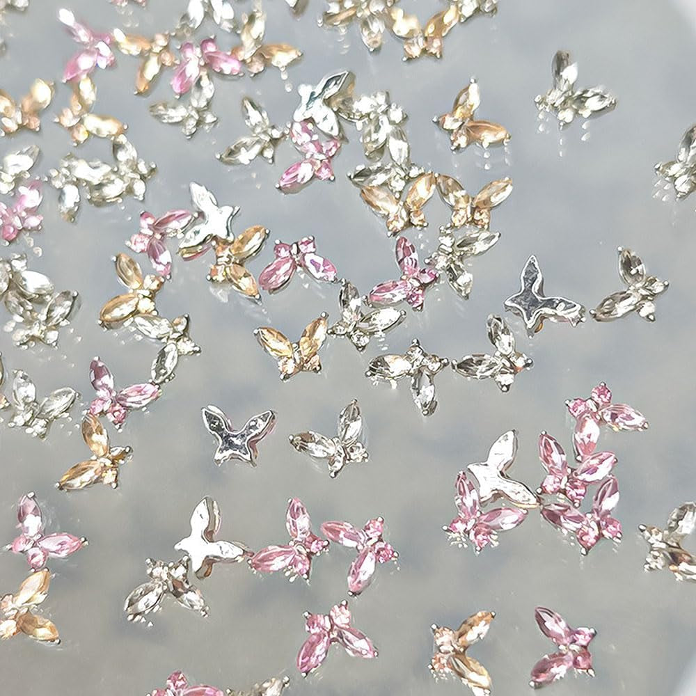 Mini Vlinder Zirkoon Nagelsleutelhangers Y2K Wit Champagne Roze Strass Kristal Vlindersleutelhangers Nagels 3D Vlinder Nageldesign Sleutelhangers Vlindernagels Decoratie Nagelkunst Sleutelhangers Nagelaccessoires