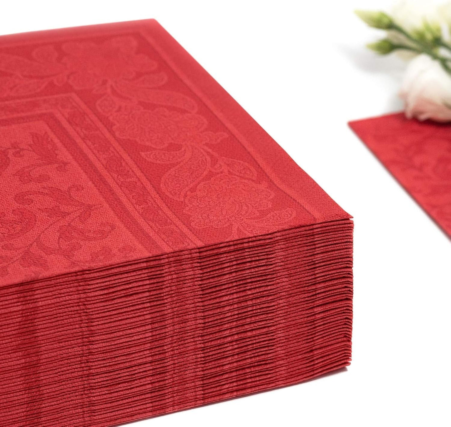50 Premium Servetten "ROYAL Collection" 1/4-vouw 40 Cm X 40 Cm Rood Hoge Kwaliteit "Ornamenten" (Pak van 2)