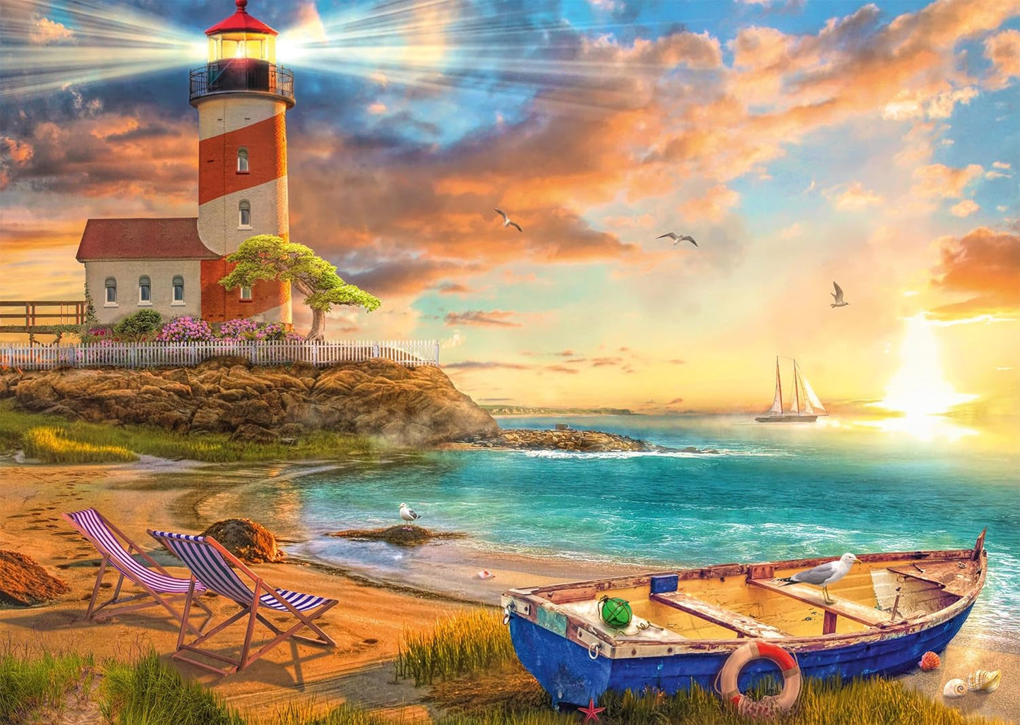 Schmidt Spiele 59765 Zonsondergang in Lighthouse Bay, puzzel 1000 stukjes, kleurrijke puzzel Naty Shop