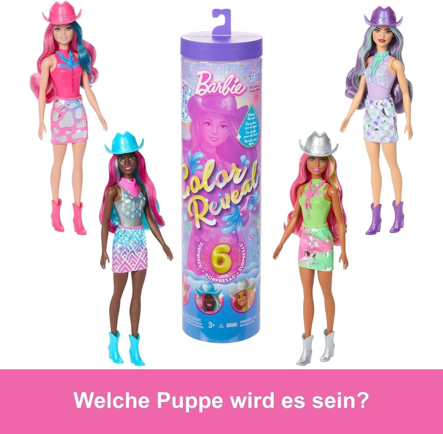 Barbie Color Reveal-modepop en accessoires met 6 verrassingen, Disco Star-serie met metallic glitter en van kleur veranderende bovenkant (stijlen kunnen variëren), JCP01 Naty Shop-poppen