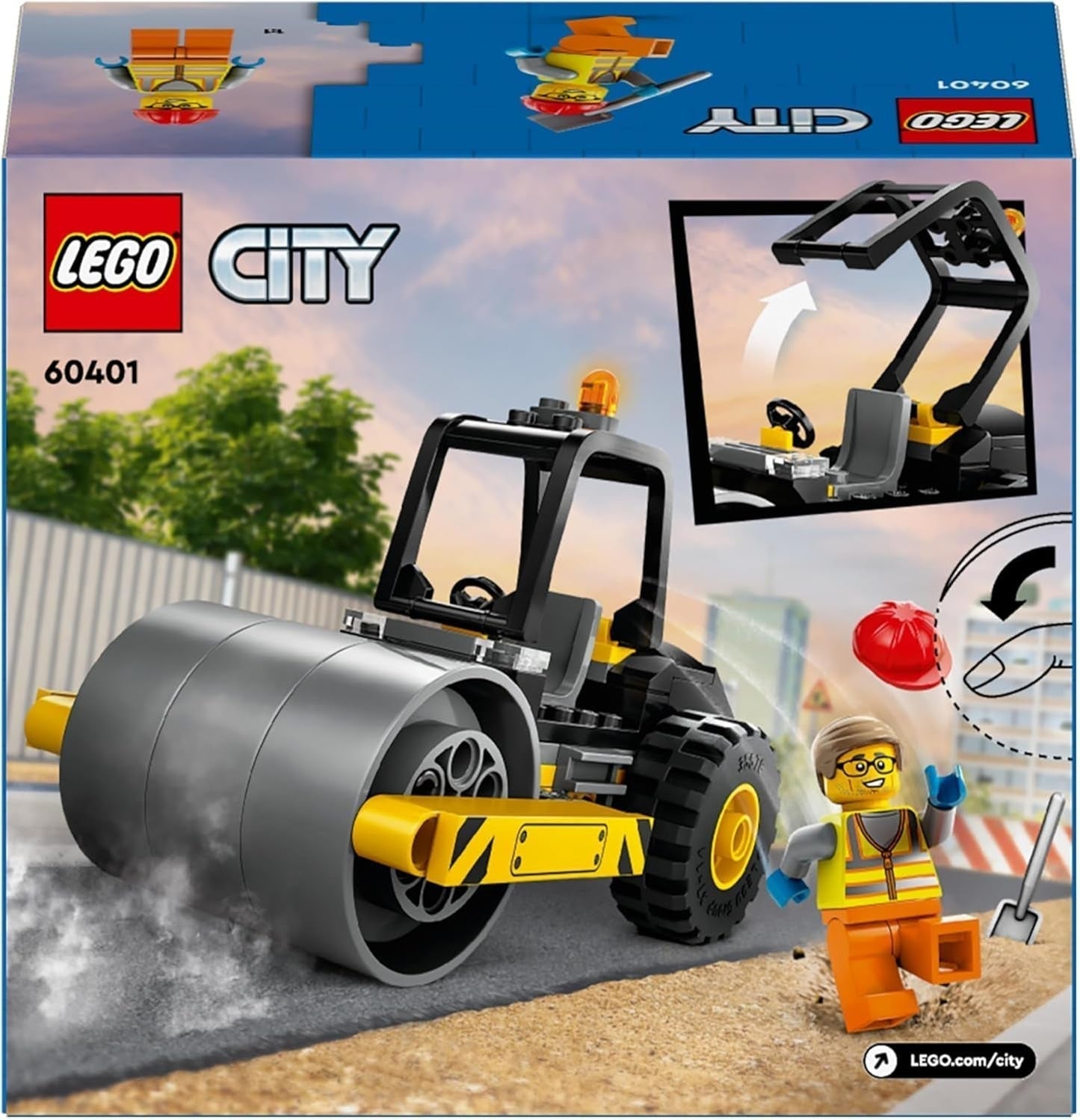 LEGO City Road Roller-bouwvoertuig voor kinderen van 5 jaar Stoomwals met minifiguur van een bouwvakker Fantasierijke speelervaring voor jongens en meisjes Klein leuk cadeau 60401 Bouwsets Bekijk de LEGO-Store