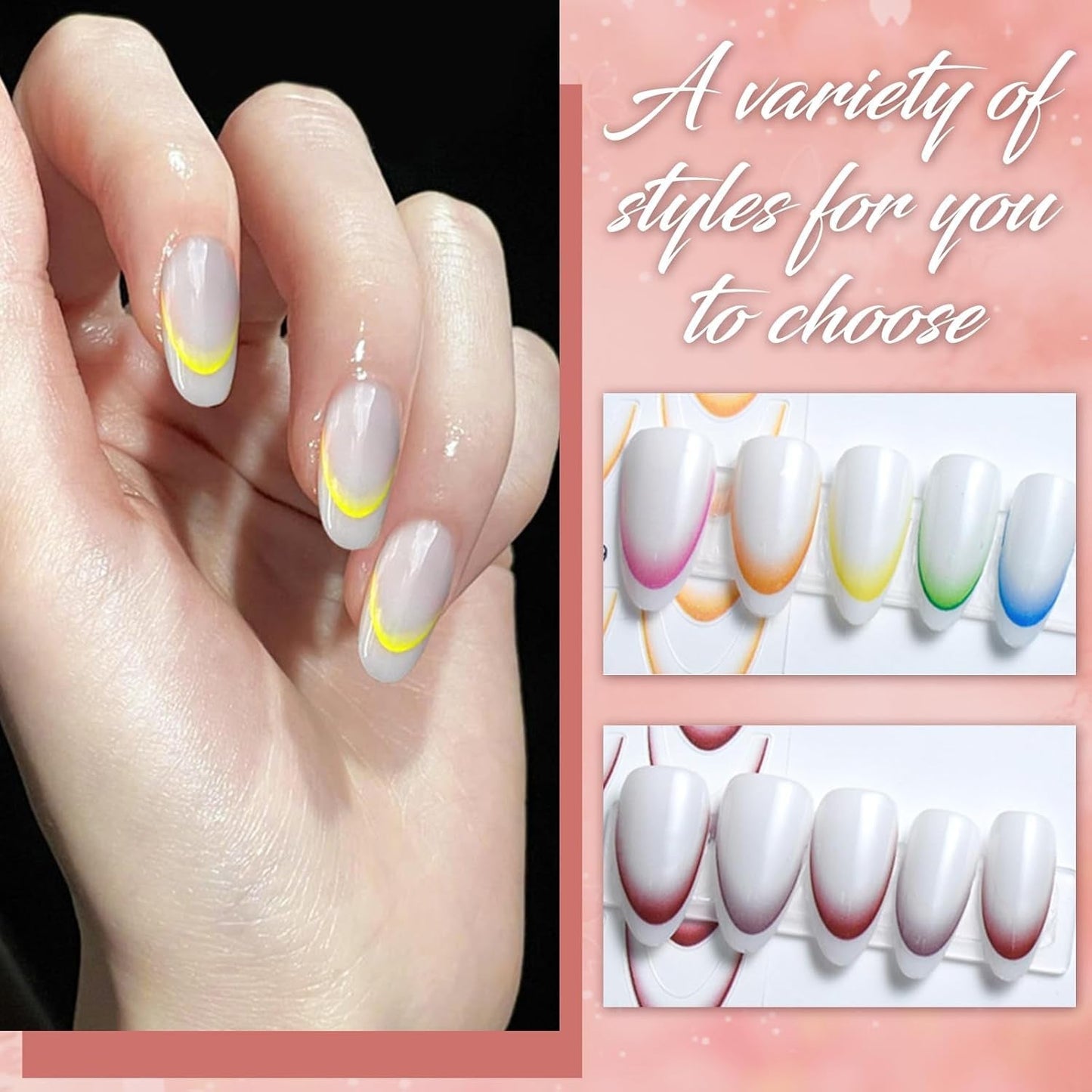 12 Stück French Tip Nagelsticker Selbstklebend Bunte French Nails Schablone Nagelaufkleber Nail Art Stickers Nageldesign DIY Nägel Zubehör(12 kleuren)