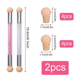 2 Stück Nail Art Rendering-Werkzeuge Doppelter Kopf, Sponge Brush Applicator Inkl 8 Ersatzköpfe, Nail Art Schwamm en Tupfpinsel (Weiß, Rosa)