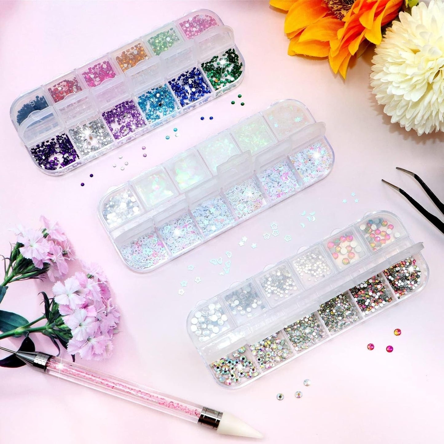 4200 Stück Strasssteine ​​Für Nägel, Nagelglitzer, Pailletten, Nagelaufkleber Mit Kristallen, Nagel-Edelsteinen, Diamanten Für Nagelkunst, Einschließlich Wachsstift Für Strasssteine ​​Und Strass-Picker
