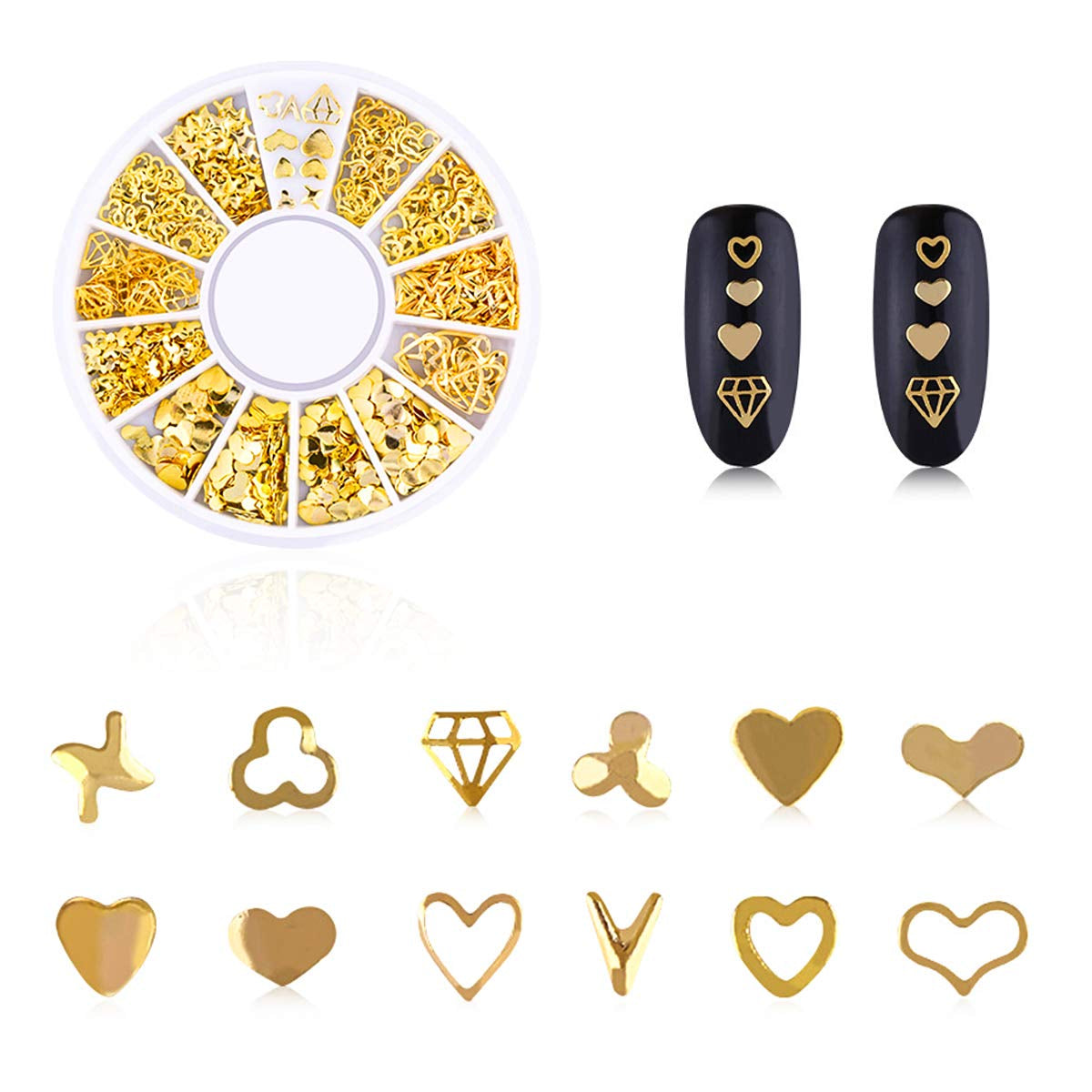 4 Dozen Nagel Art Strass, 3D Nagel Art Decoraties, Mix Größe Nagel Perlen Glitter Strass Goud Metall Hohlniet Nagelkunst Stern Mond Sonne Nagel Zubehör Für DIY Nageldesign